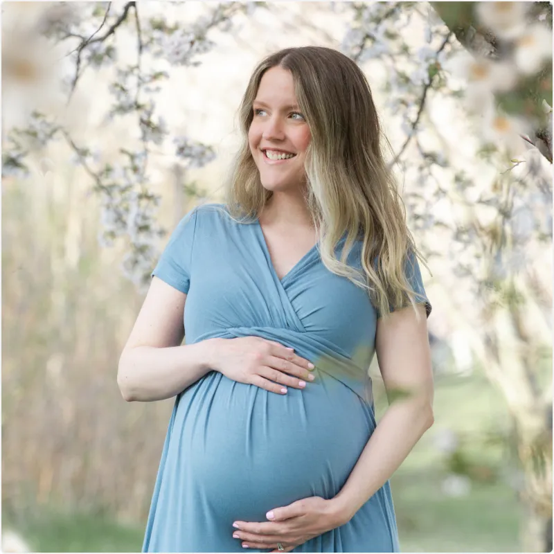 Pregnant woman in blue dress